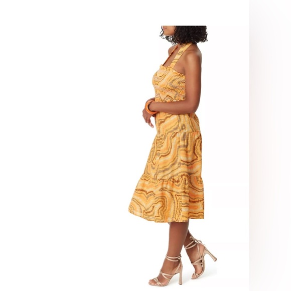 NWT Sam Edelman Orange and Yellow Smocked Dress strap missing - Picture 2 of 6